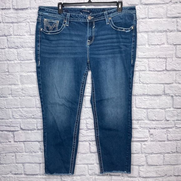 Vigoss Denim - Vigoss Plus Size 22 X 29 Dark Wash Heritage Fit Skinny Raw Hem Stretch Jeans